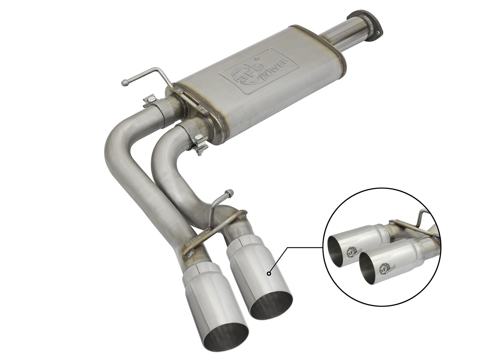 aFe POWER Rebel Series 3" to 2-1/2" Middle-Side Exit Stainless Steel Cat-Back Exhaust System - Polished Tip