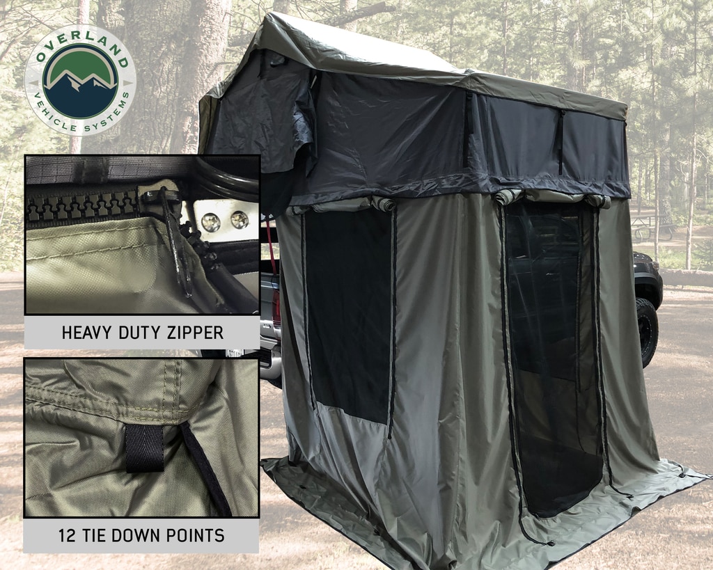 Overland Vehicle Systems Roof Top Tent 2 Annex 81x72X82 Inch Green Base Black Floor and Travel Cover Nomadic - Click Image to Close