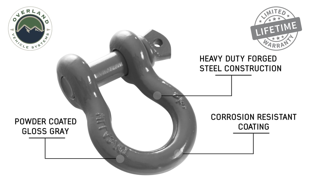 Overland Vehicle Systems Recovery Shackle 3/4 Inch 4.75 Ton Gray Universal