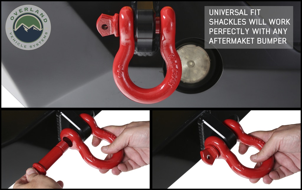 Overland Vehicle Systems Recovery Shackle 3/4 Inch 4.75 Ton Steel Gloss Red