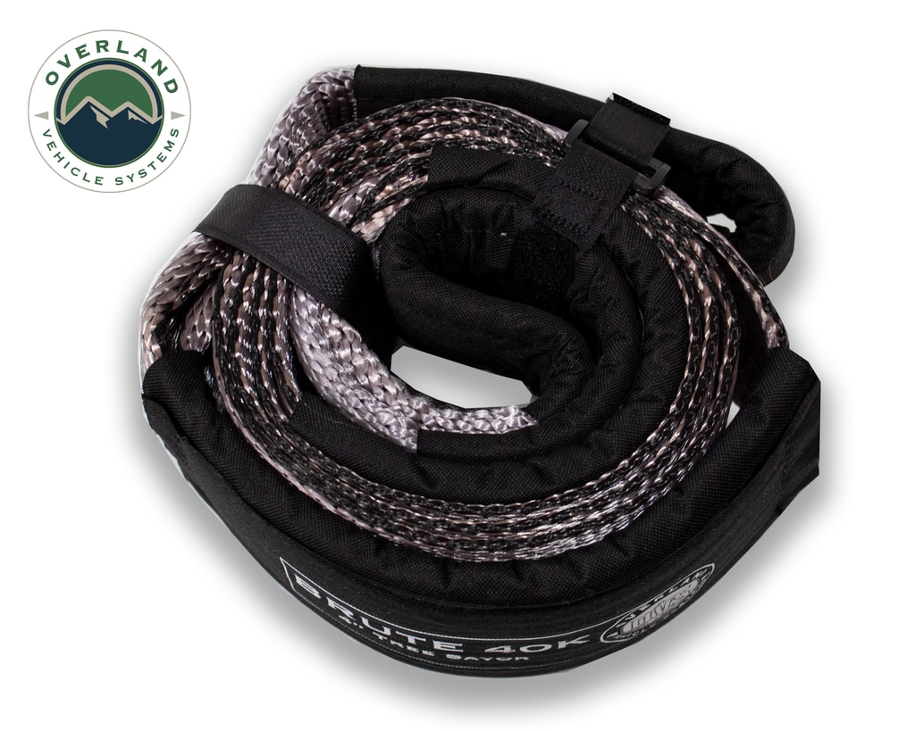 Overland Vehicle Systems Tow Strap 40,000 lb 4 Inch x 8 Foot Gray With Black Ends & Storage Bag Universal - Click Image to Close