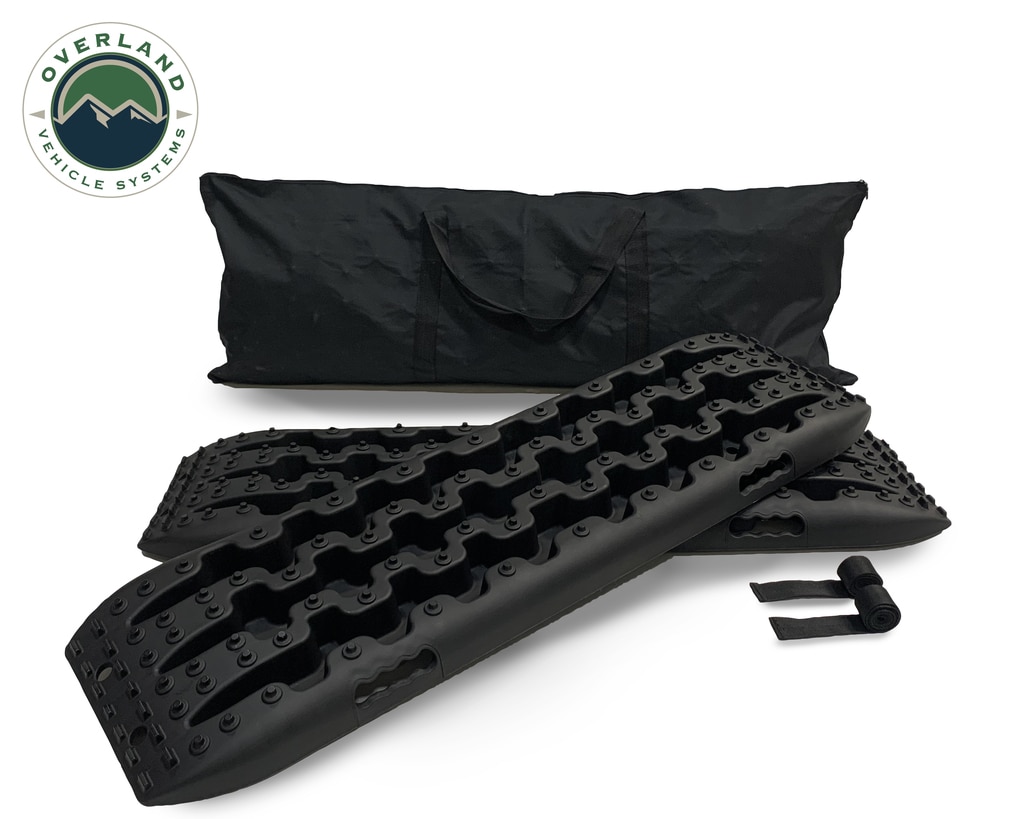 Overland Vehicle Systems Recovery Ramp With Pull Strap and Storage Bag Black/Black
