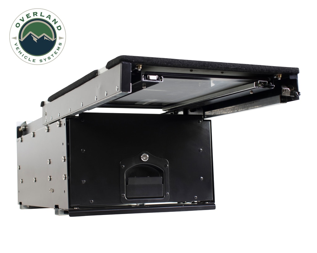 Overland Vehicle Systems Cargo Box With Slide Out Drawer & Working Station Size Black Powder Coat Universal