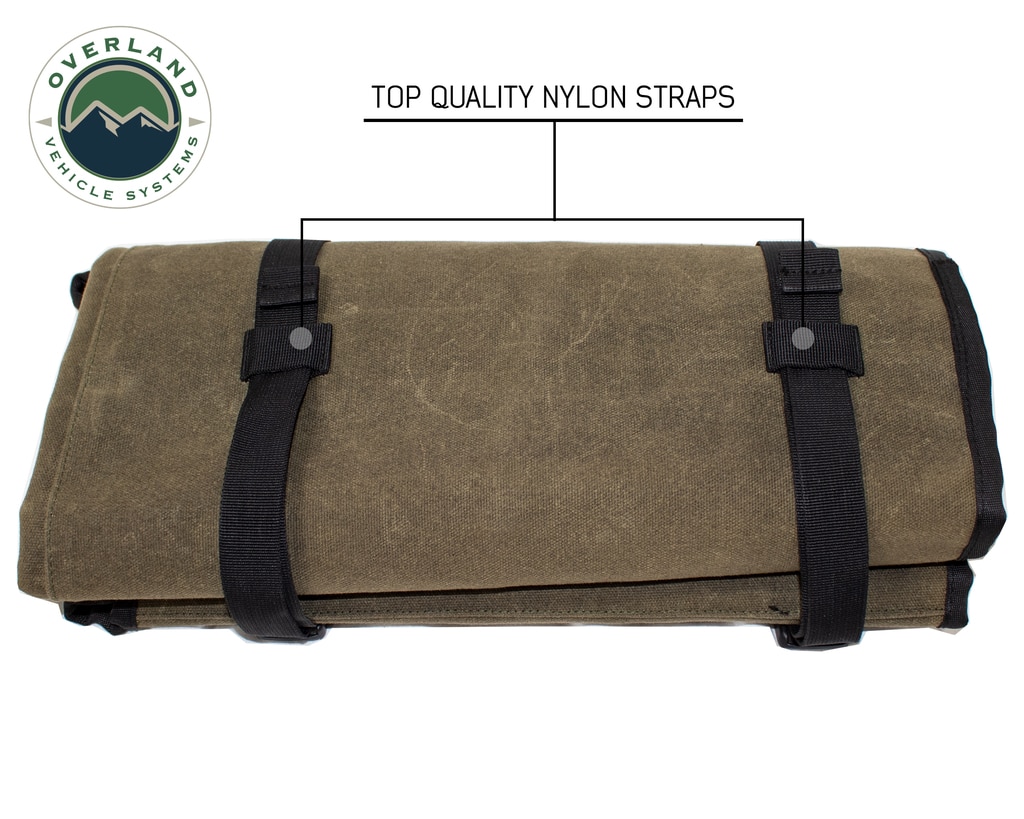 Overland Vehicle Systems Rolled Bag General Tools With Handle And Straps Brown 16 LB Waxed Canvas Canyon Bag Universal - Click Image to Close