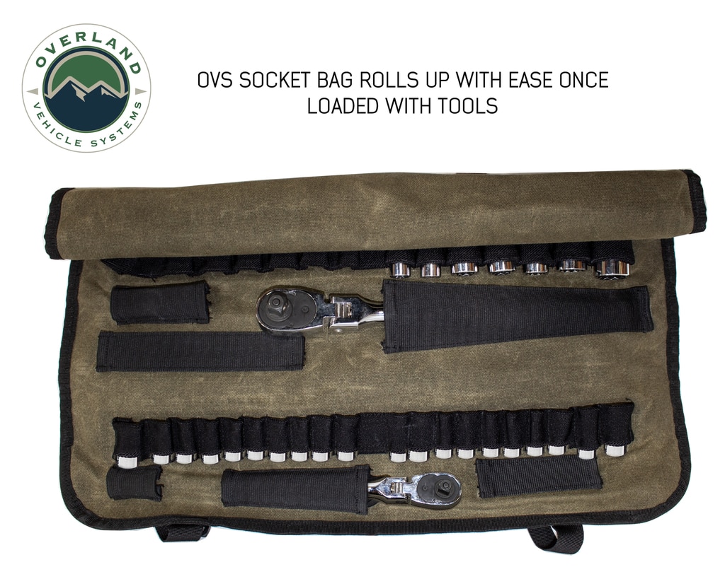 Overland Vehicle Systems Rolled Tool Bag Socket With Handle And Straps 16 Lb Waxed Canvas Universal - Click Image to Close