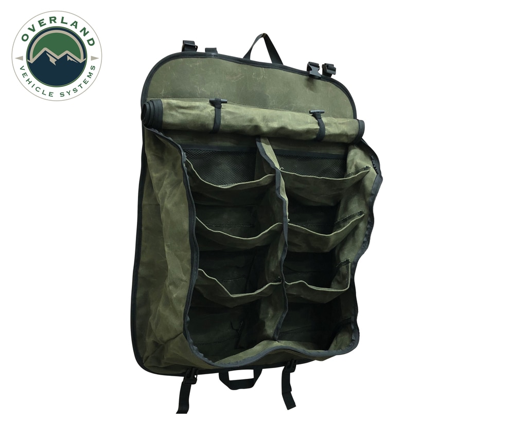 Overland Vehicle Systems Camping Storage Bag 9 Storage Bins 16 Lb Waxed Canvas - Click Image to Close