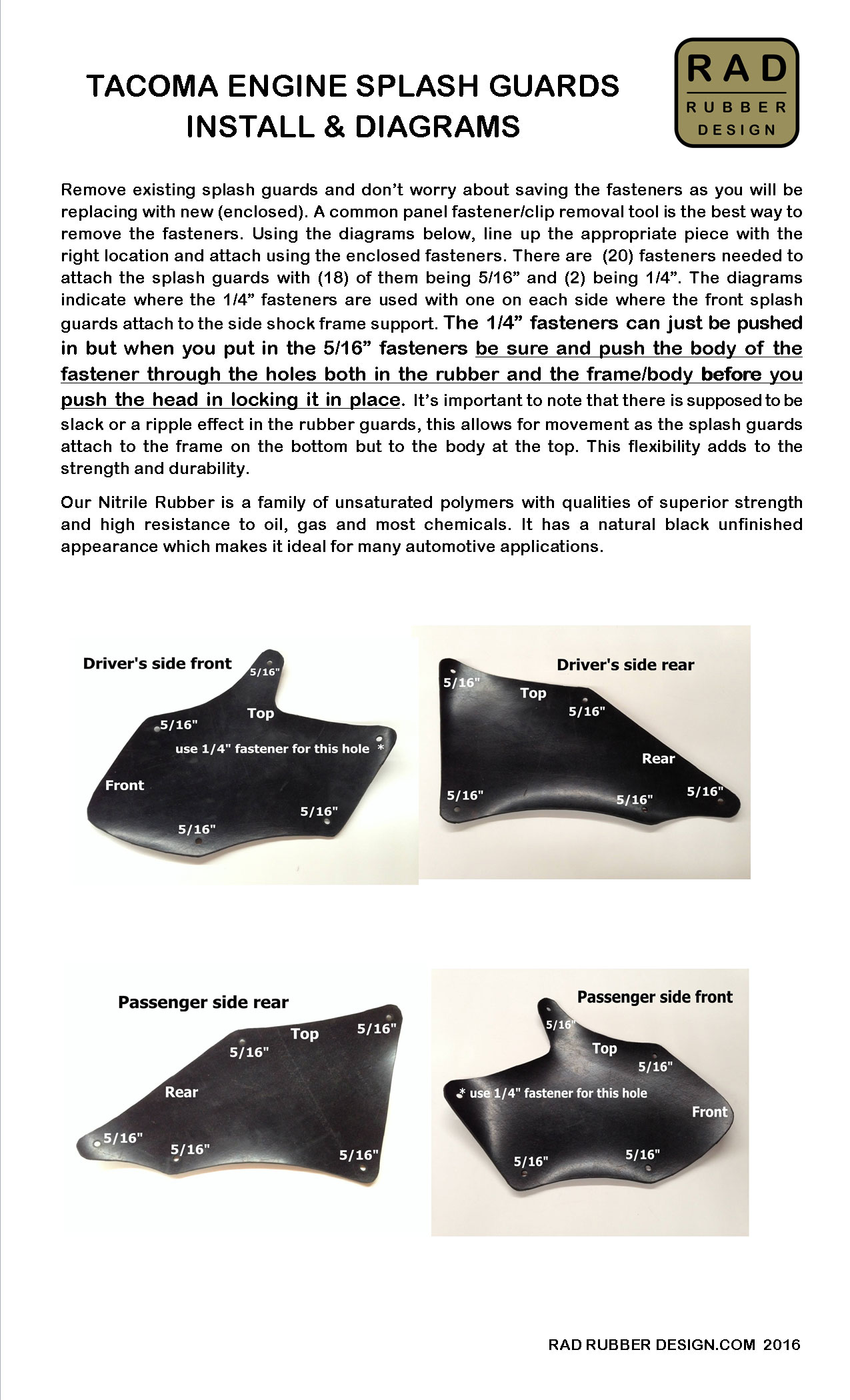 RAD Rubber Designs Engine Splash Shields 2005-2018 2nd and 3rd Gen - Click Image to Close