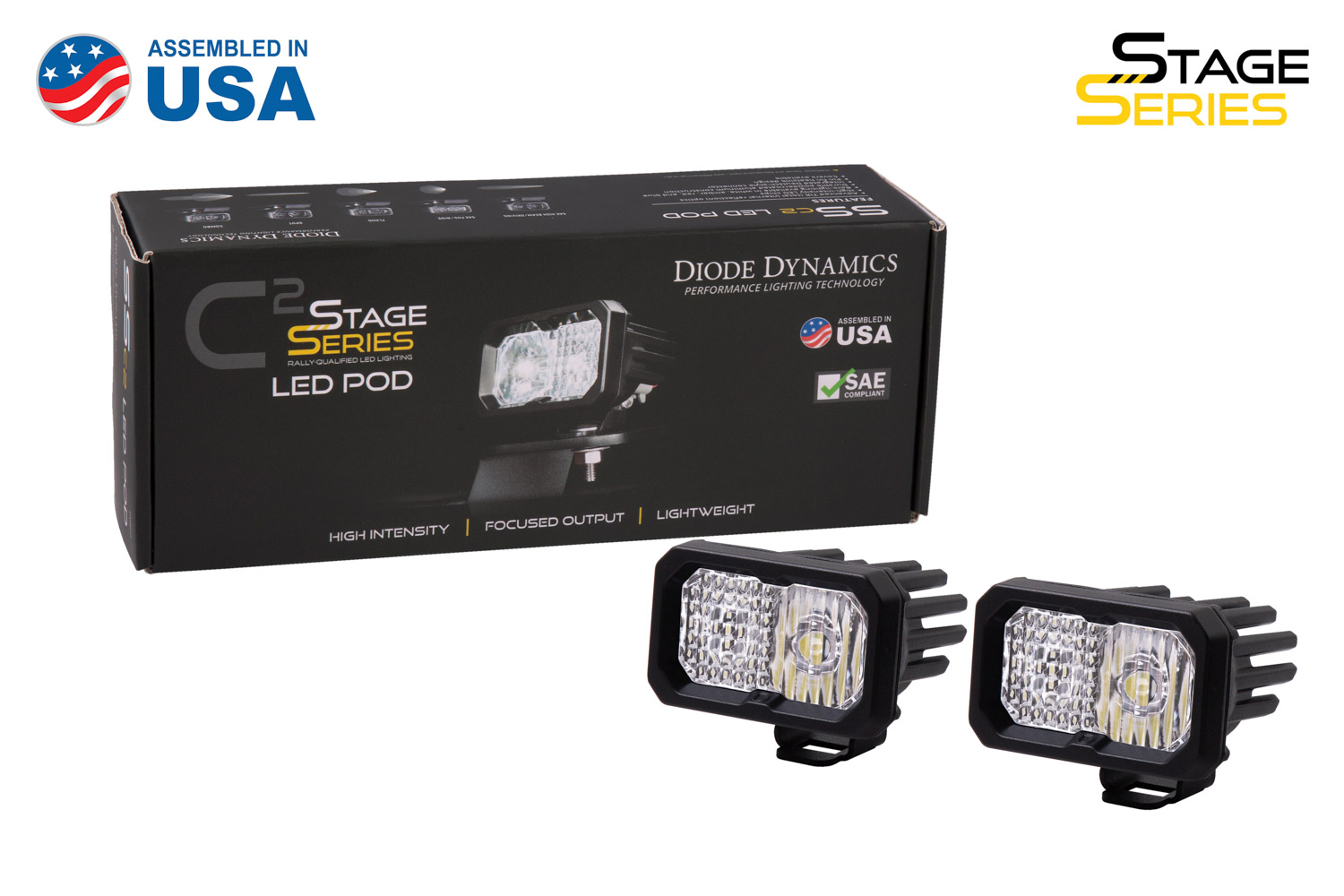 Diode Dynamics Stage Series 2 Inch LED Pod, Sport White Fog Standard ABL Pair