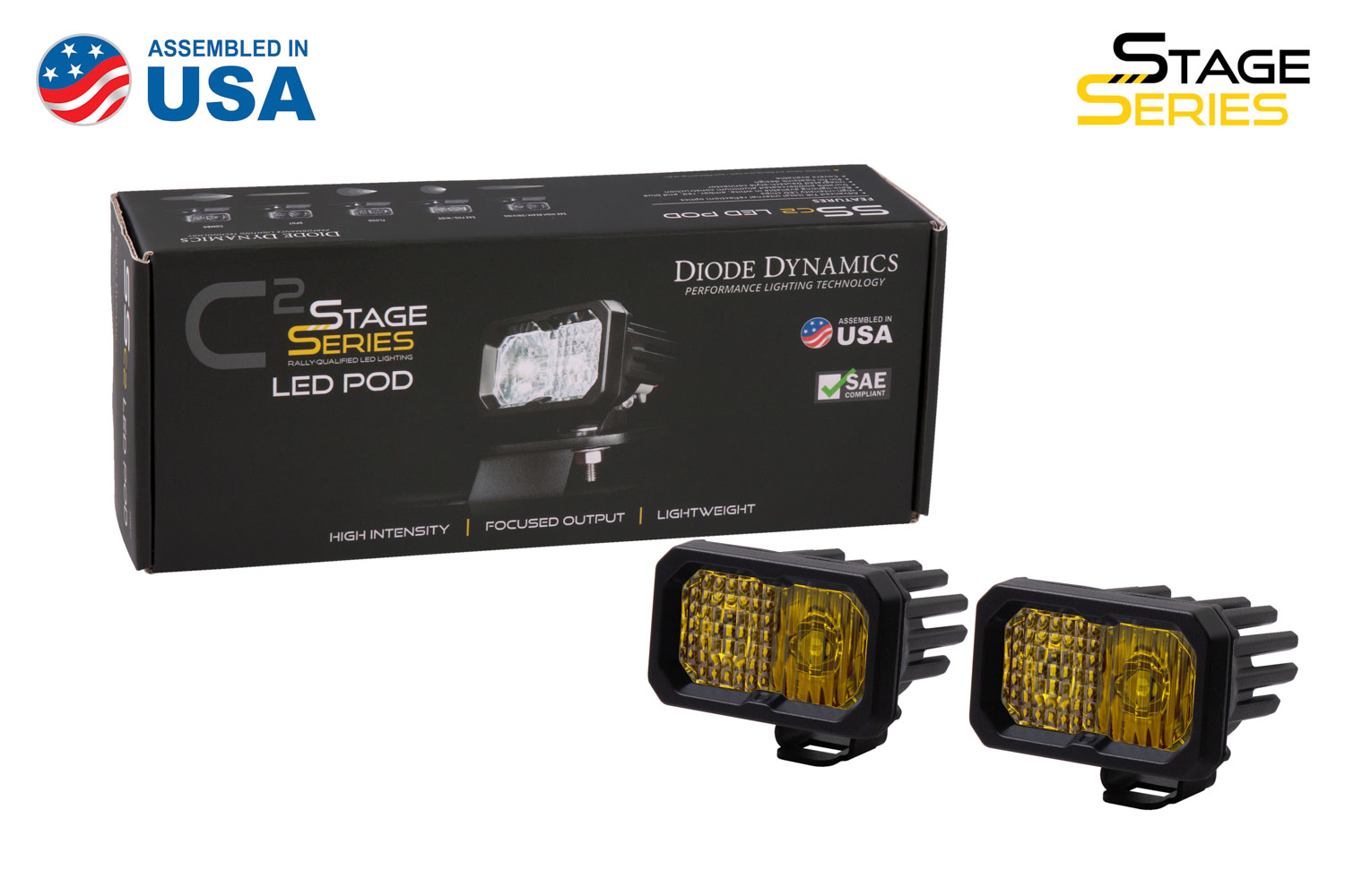 Diode Dynamics Stage Series 2 Inch LED Pod, Sport Yellow Combo Standard ABL Pair - Click Image to Close
