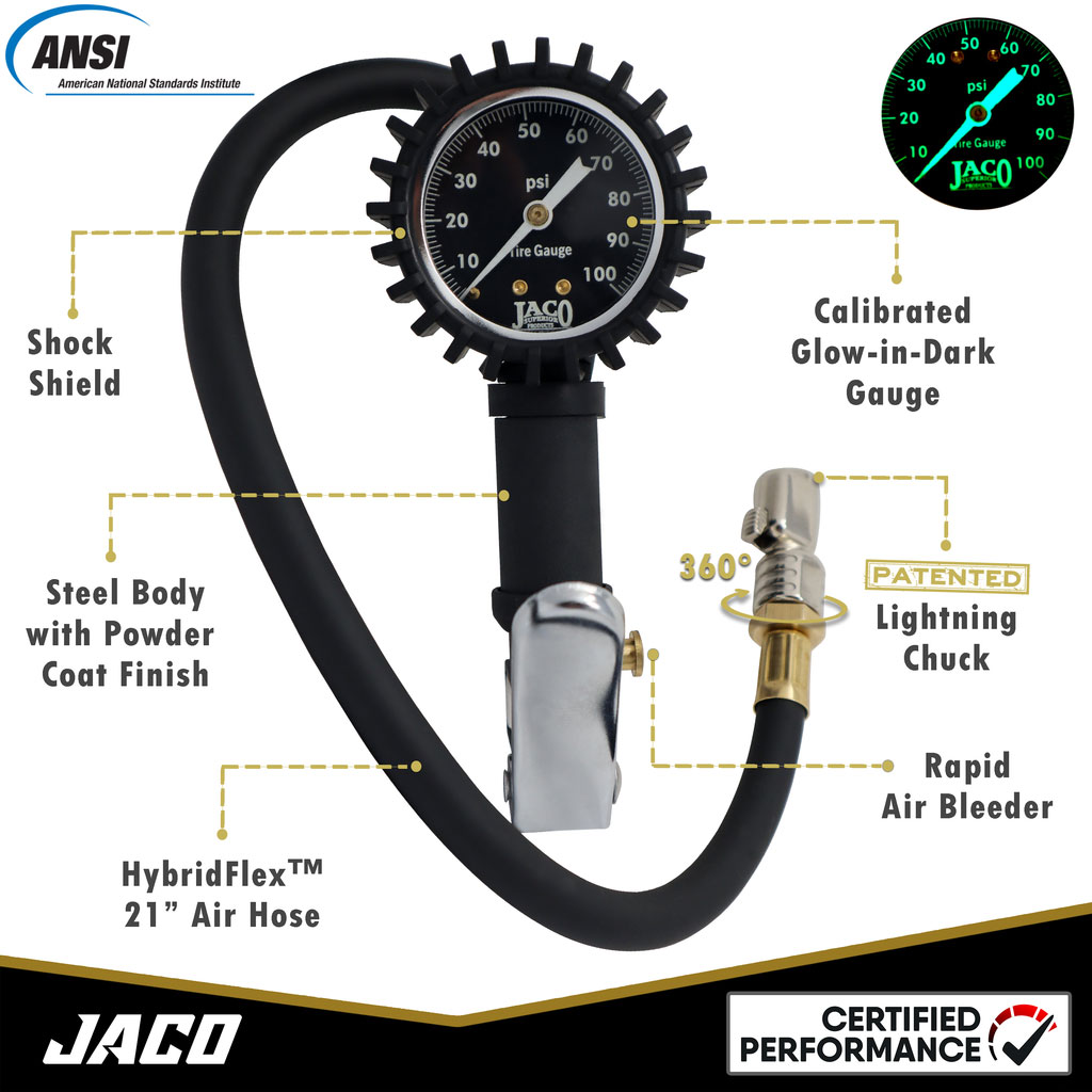 JACO FlowPro Tire Inflator with Pressure Gauge - 100 PSI