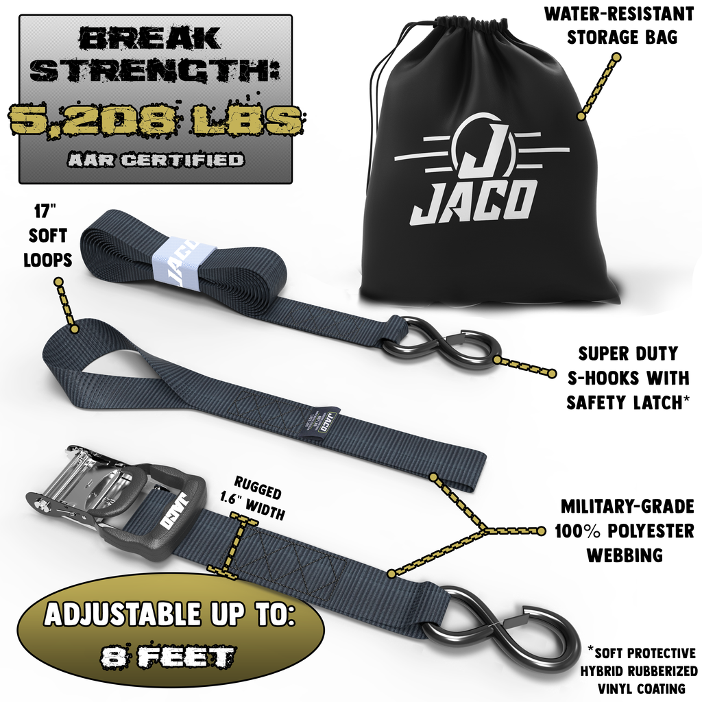 JACO Tie Down Ratchet Straps (Heavy Duty) 1.6 in x 8 ft