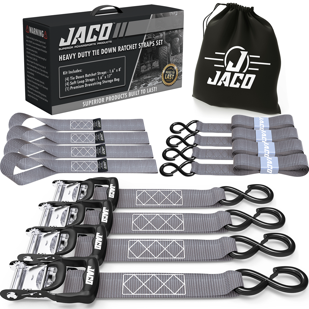 JACO Tie Down Ratchet Straps (Heavy Duty) 1.6 in x 8 ft - Ships Free!