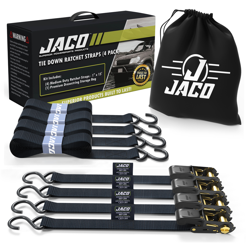JACO Tie Down Ratchet Straps (Medium Duty) 1 in x 15 ft