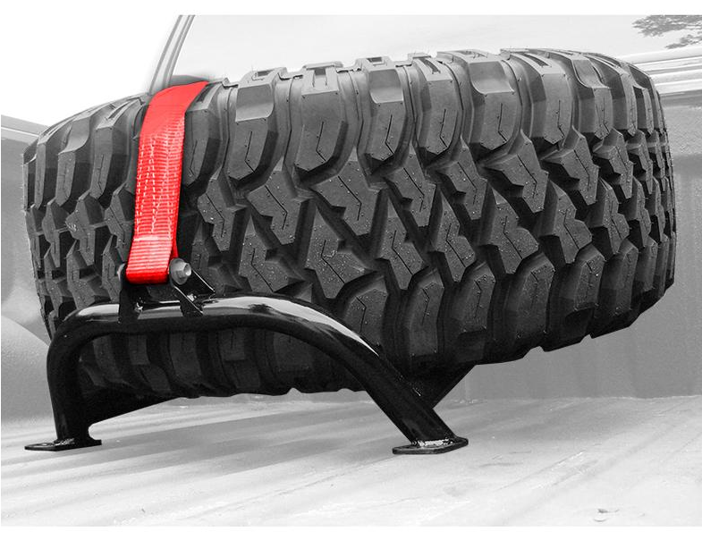 N-Fab Bed Mounted Tire Carrier Rack w/Red Strap - Click Image to Close